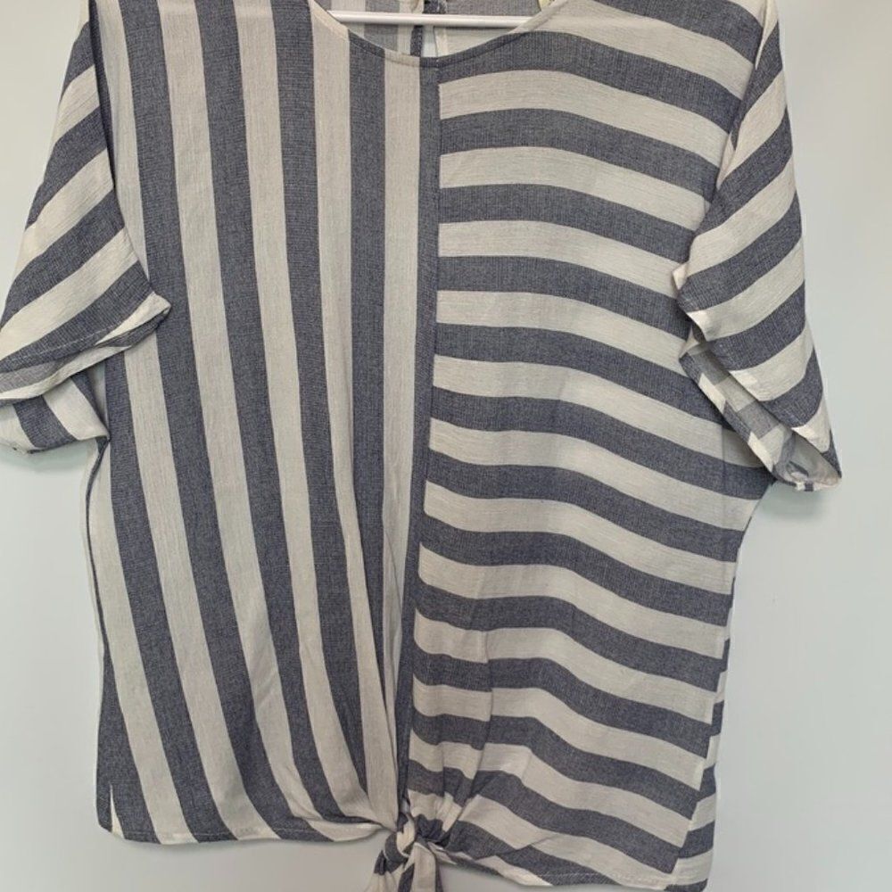 Peppermint Striped Lightweight Knotty Front Blouse
